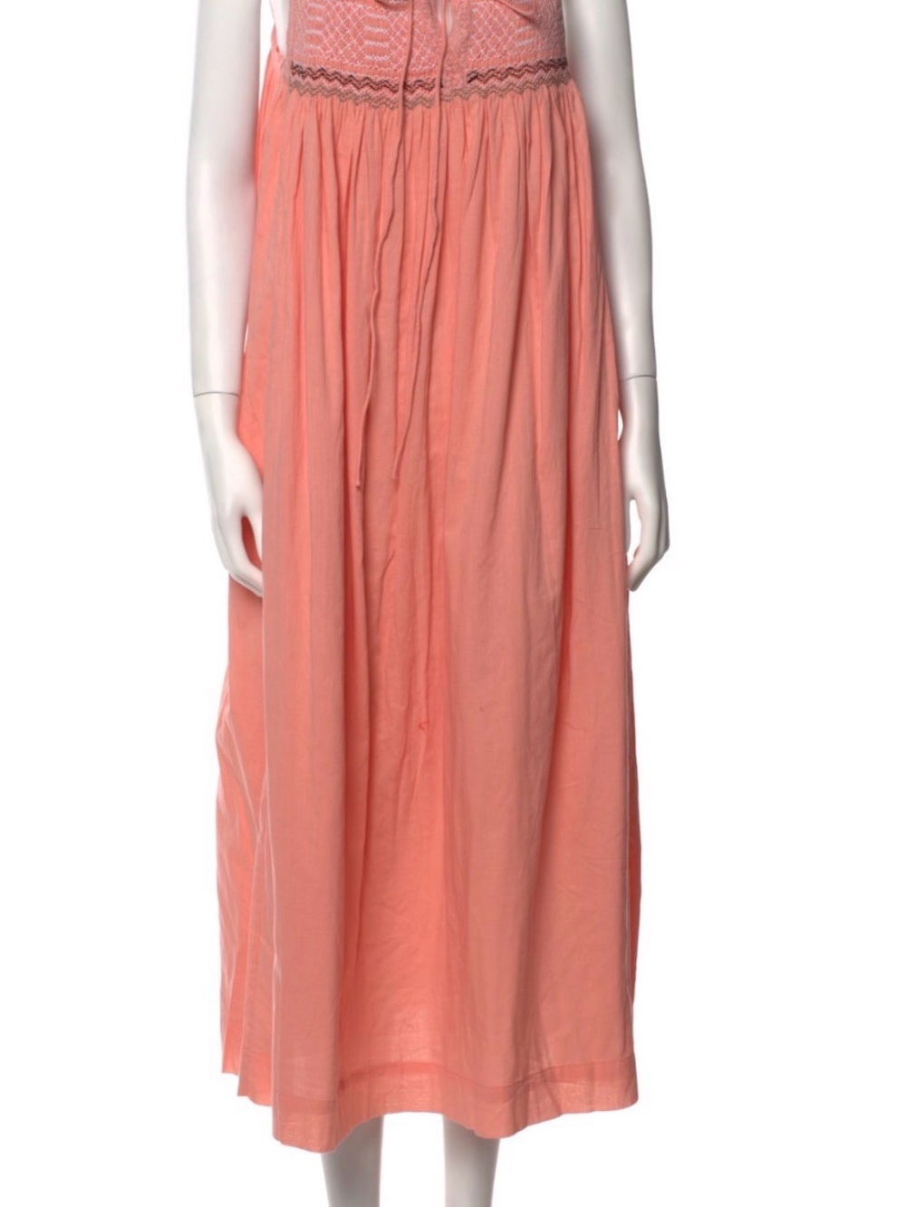 Sleeveless Coral Maxi Dress with Smocked Bodice